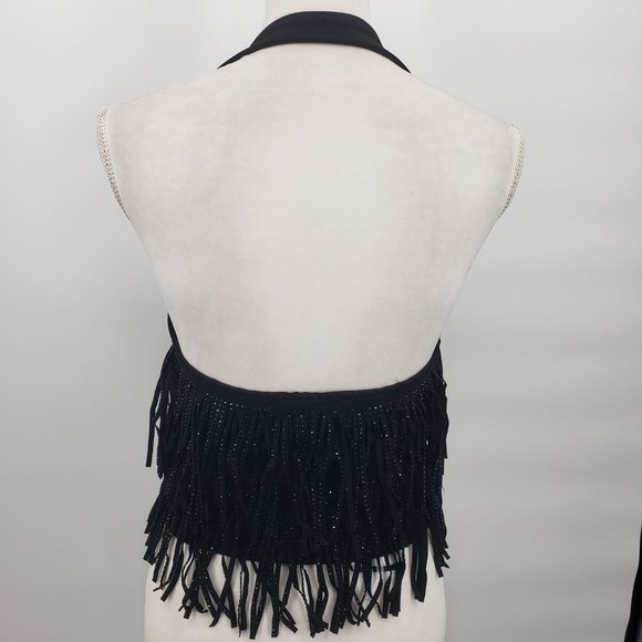 NYLON APPAREL Sparkle Fringe Button Front Western Chacha Halter Top NWT - Picture 7 of 10